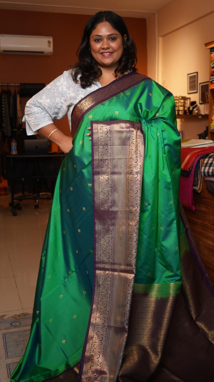 Kanchi Pattu Inspired Semi Silk Saree -01-09-14-09 (MARAGATHAM)