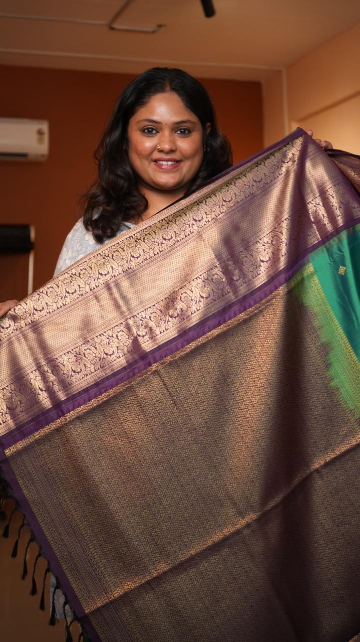 Kanchi Pattu Inspired Semi Silk Saree -01-09-14-09 (MARAGATHAM)