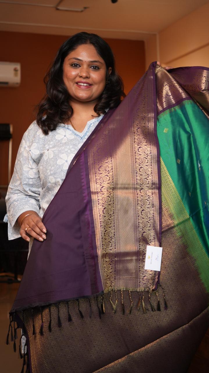 Kanchi Pattu Inspired Semi Silk Saree -01-09-14-09 (MARAGATHAM)