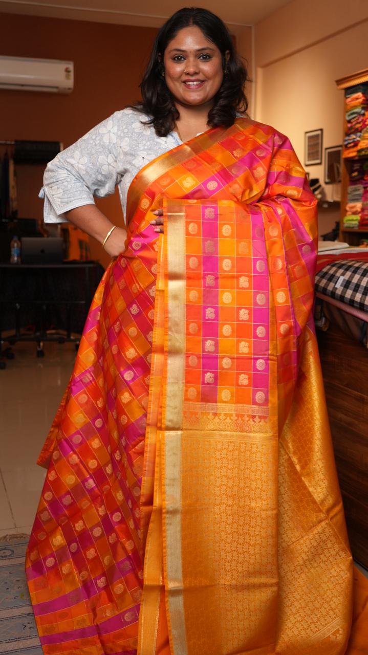 Kanchi Pattu Inspired Semi Silk Saree -01-09-14-07 (HINGULA)