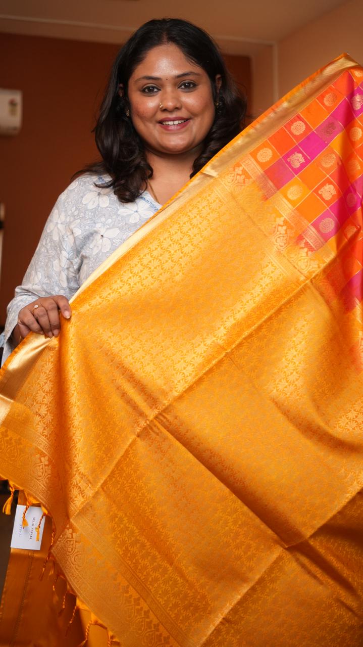 Kanchi Pattu Inspired Semi Silk Saree -01-09-14-07 (HINGULA)