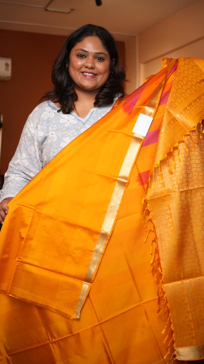 Kanchi Pattu Inspired Semi Silk Saree -01-09-14-07 (HINGULA)