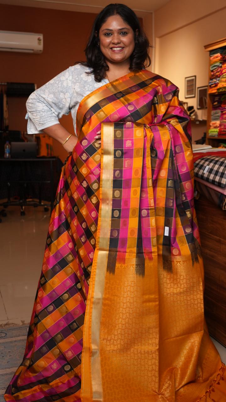 Kanchi Pattu Inspired Semi Silk Saree -01-09-14-08 (NAVARATNAM)