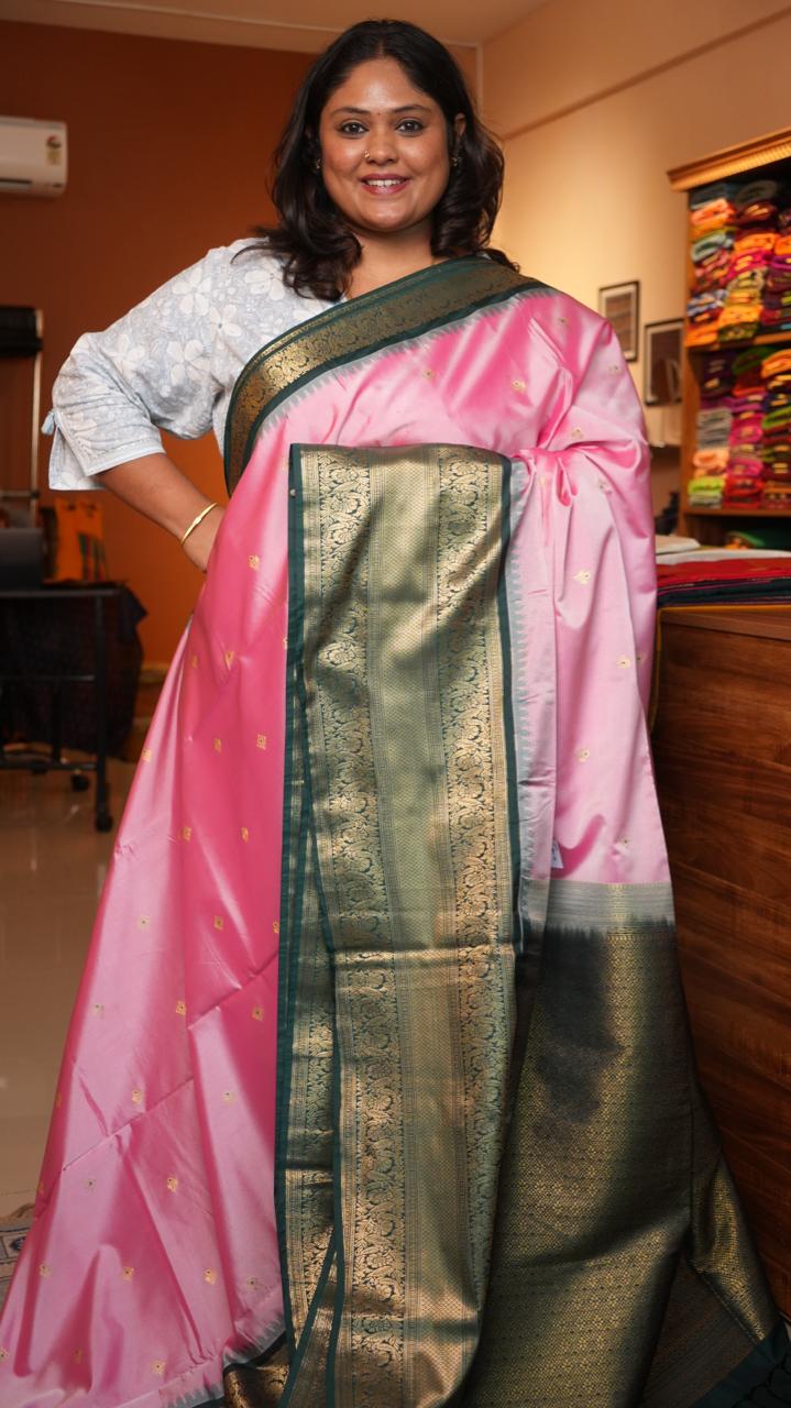 Kanchi Pattu Inspired Semi Silk Saree -01-09-14-10 (PINK GIRASOL)