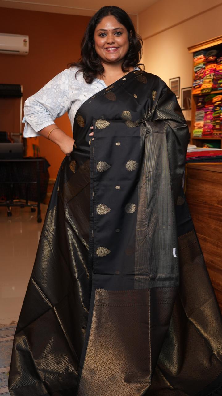 Kanchi Pattu Inspired Semi Silk Saree -01-09-13-02 (ESPRESSO GOLD)