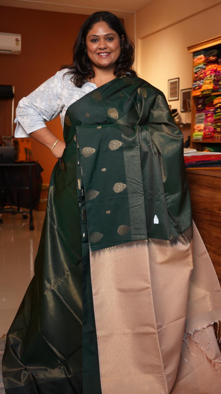 Kanchi Pattu Inspired Semi Silk Saree -01-09-13-01 (EVERGREEN CHAMPAGNE)