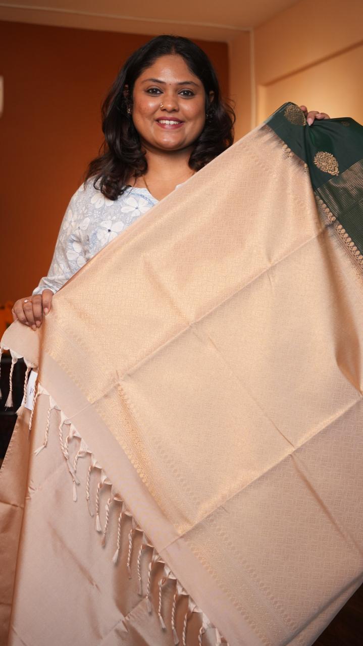 Kanchi Pattu Inspired Semi Silk Saree -01-09-13-01 (EVERGREEN CHAMPAGNE)
