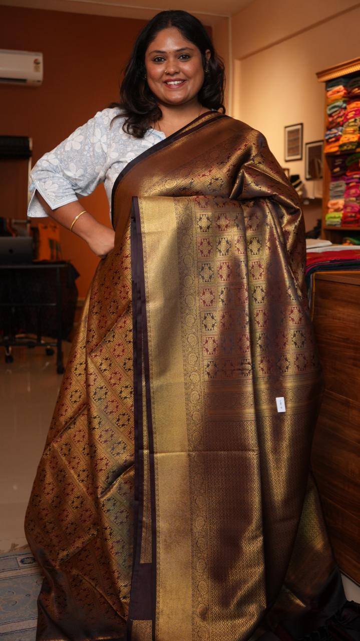 Kanchi Pattu Inspired Semi Silk Saree -01-09-13-03 (BRONZE TRUFFLE)