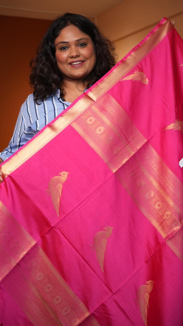 Kanchi Pattu Inspired Semi Silk Saree -01-09-11-03 (RASPBERRY RUSH)