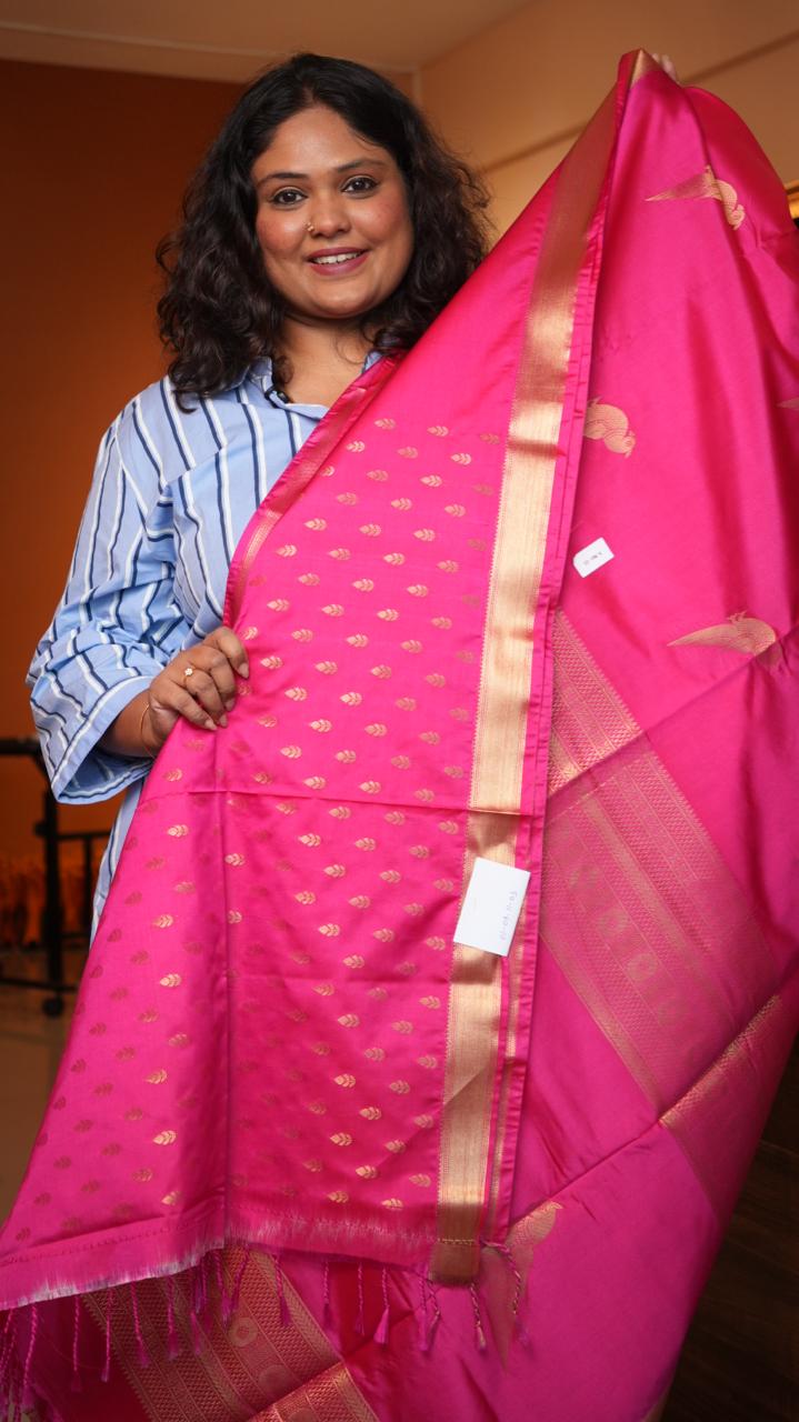 Kanchi Pattu Inspired Semi Silk Saree -01-09-11-03 (RASPBERRY RUSH)