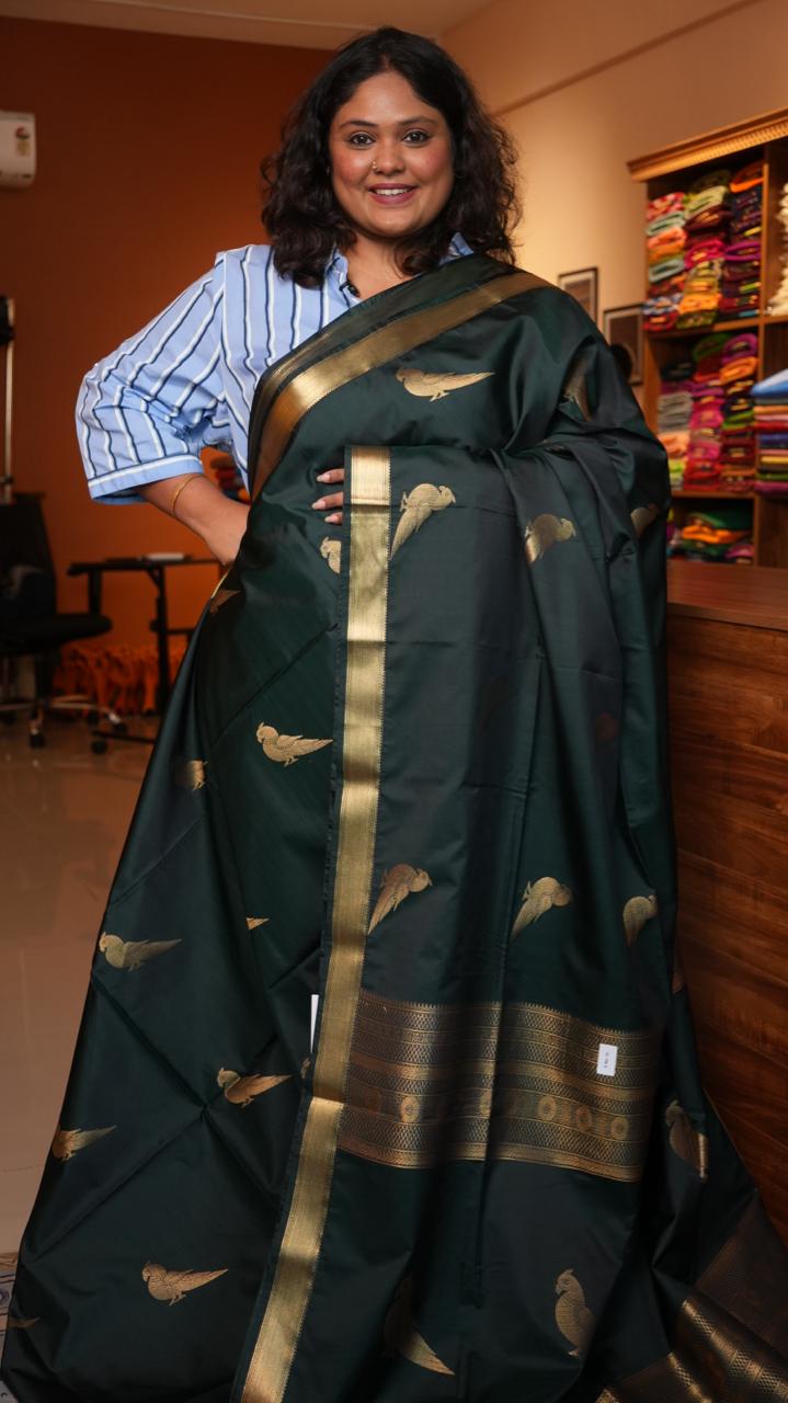Kanchi Pattu Inspired Semi Silk Saree -01-09-11-05 (EVERGREEN TIDE)
