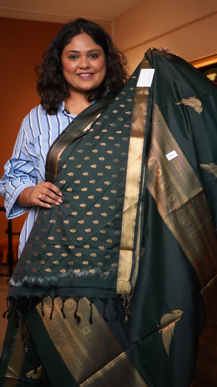 Kanchi Pattu Inspired Semi Silk Saree -01-09-11-05 (EVERGREEN TIDE)