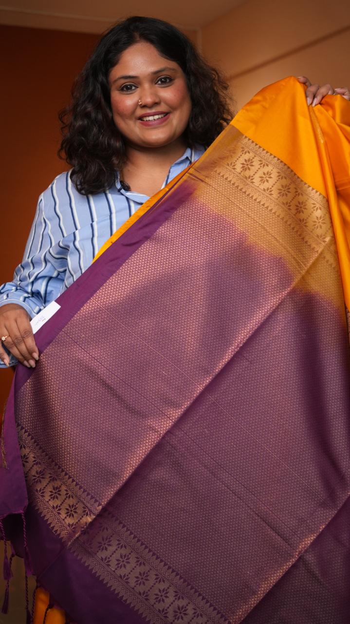 Kanchi Pattu Inspired Semi Silk Saree -01-09-11-06 (GOLDEN REVERIE)