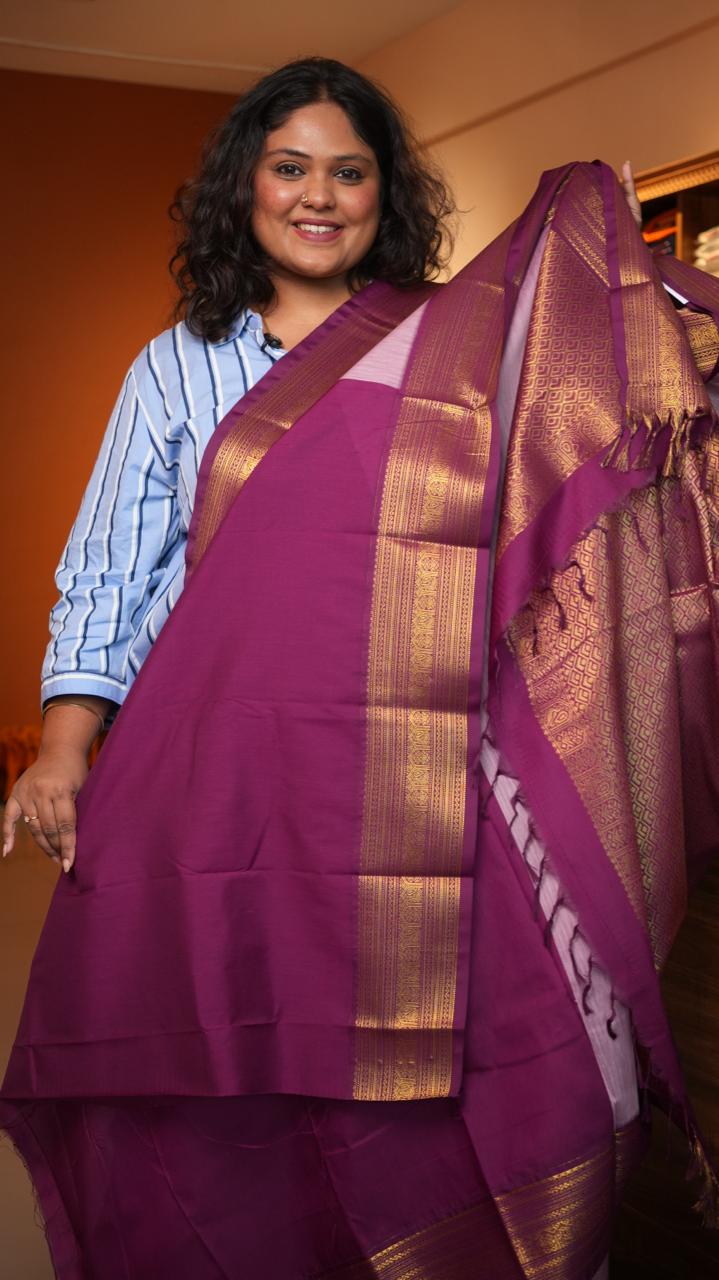 Kanchi Semi Silk Stripes Saree - 01-09-09-06 (LAVATERA)