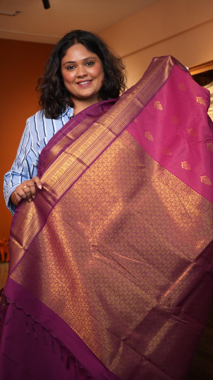 Kanchi Semi Silk Stripes Saree - 01-09-09-05 (ROSEFINCH)
