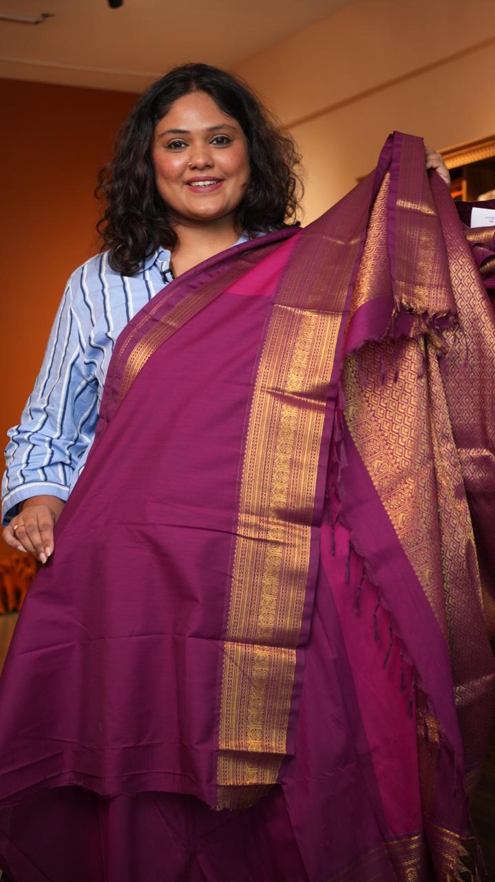 Kanchi Semi Silk Stripes Saree - 01-09-09-05 (ROSEFINCH)
