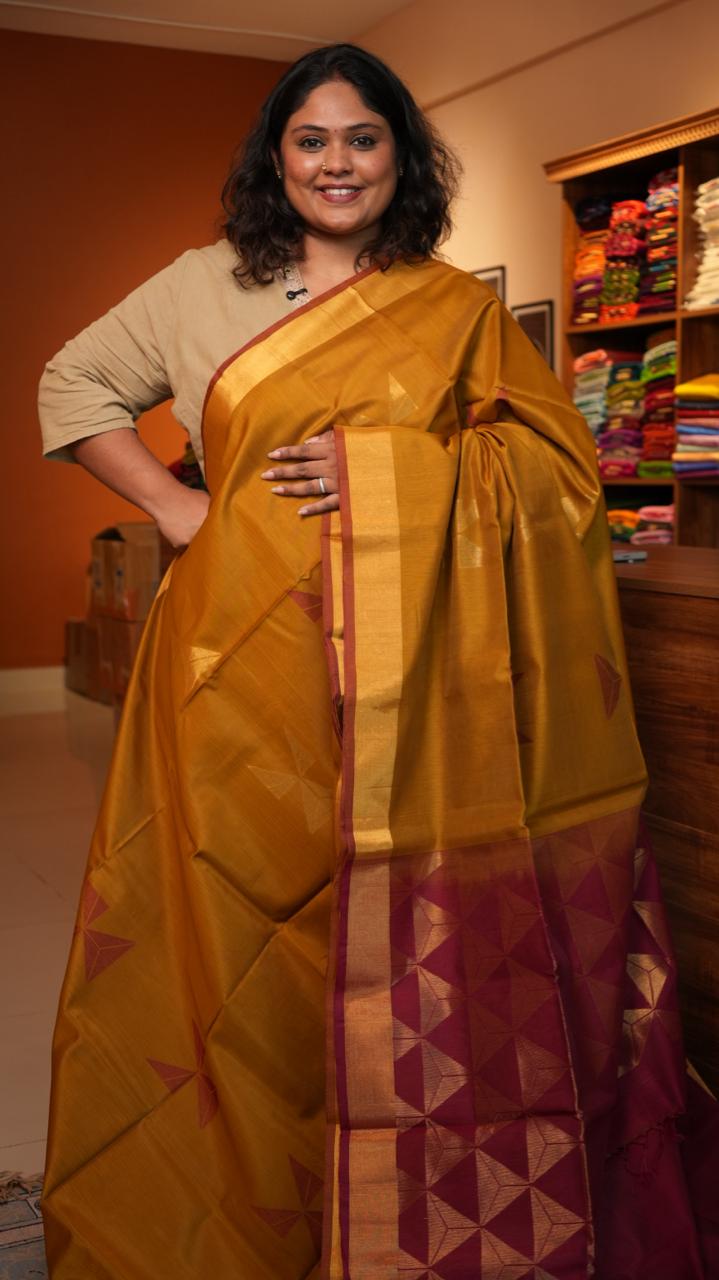 Kora Silk Cotton Saree -04-08-06-02 (GOLDEN MULBERRY)