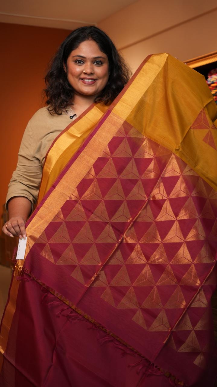 Kora Silk Cotton Saree -04-08-06-02 (GOLDEN MULBERRY)