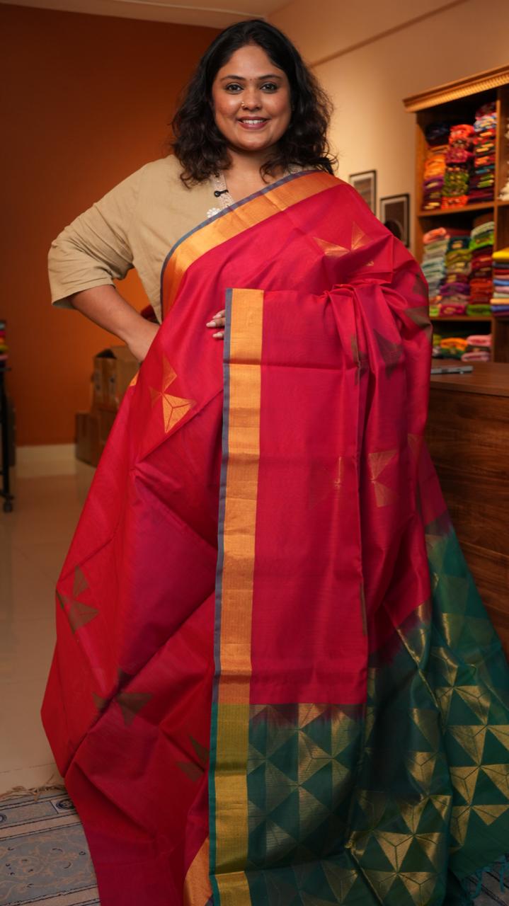 Kora Silk Cotton Saree -04-08-06-01 (RUBY OLIVE)