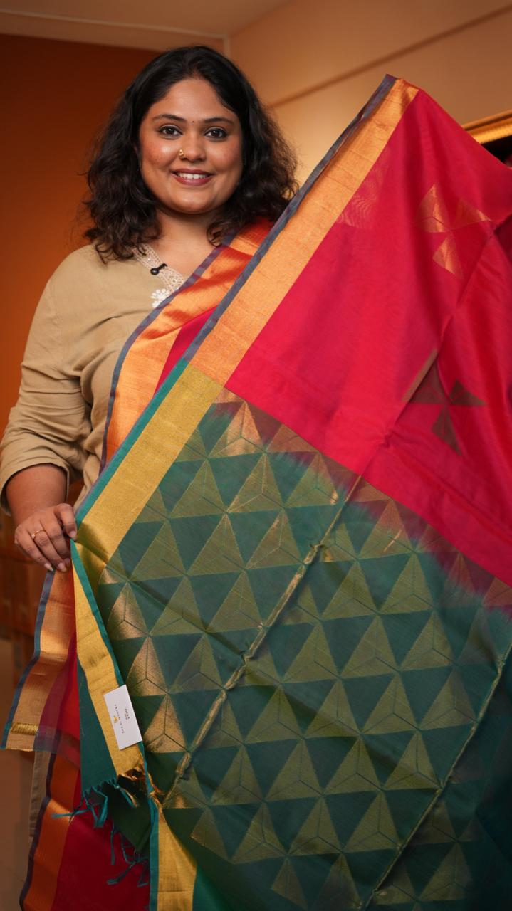 Kora Silk Cotton Saree -04-08-06-01 (RUBY OLIVE)