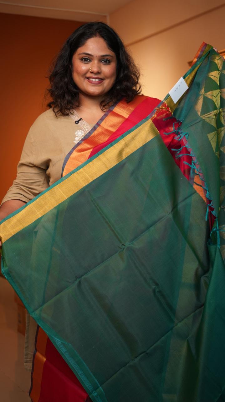 Kora Silk Cotton Saree -04-08-06-01 (RUBY OLIVE)