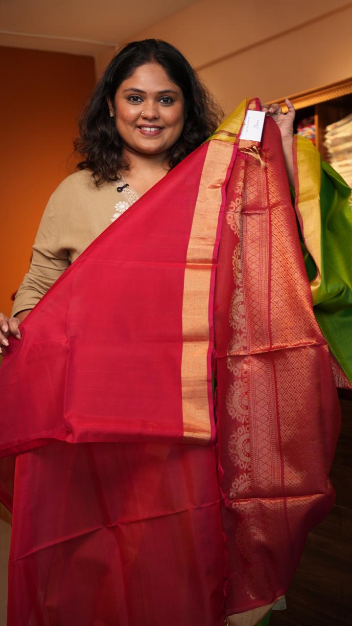 Kora Silk Cotton Saree -04-08-07-01 (LIME BERRY)