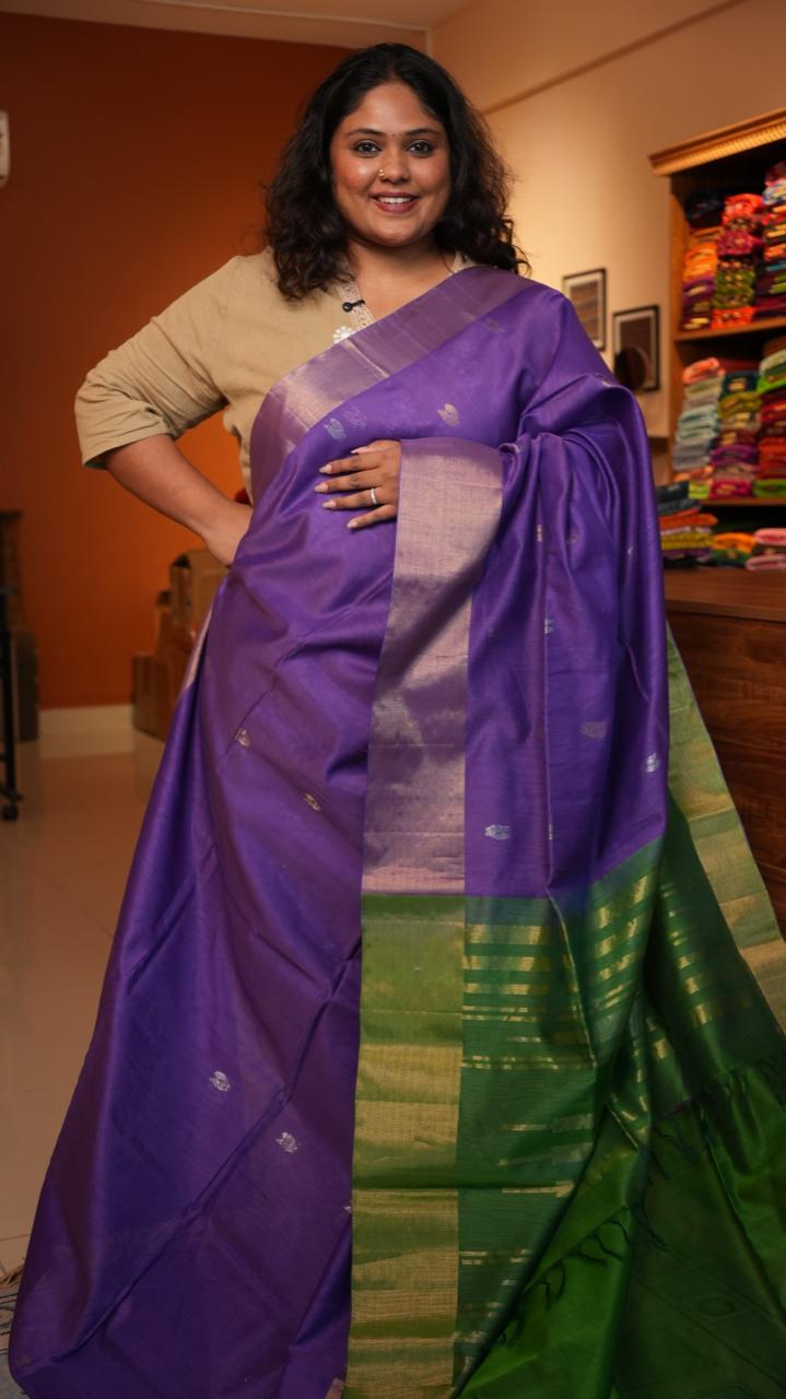 Kora Silk Cotton Saree -04-07-02-01 (VIOLET MOSS)