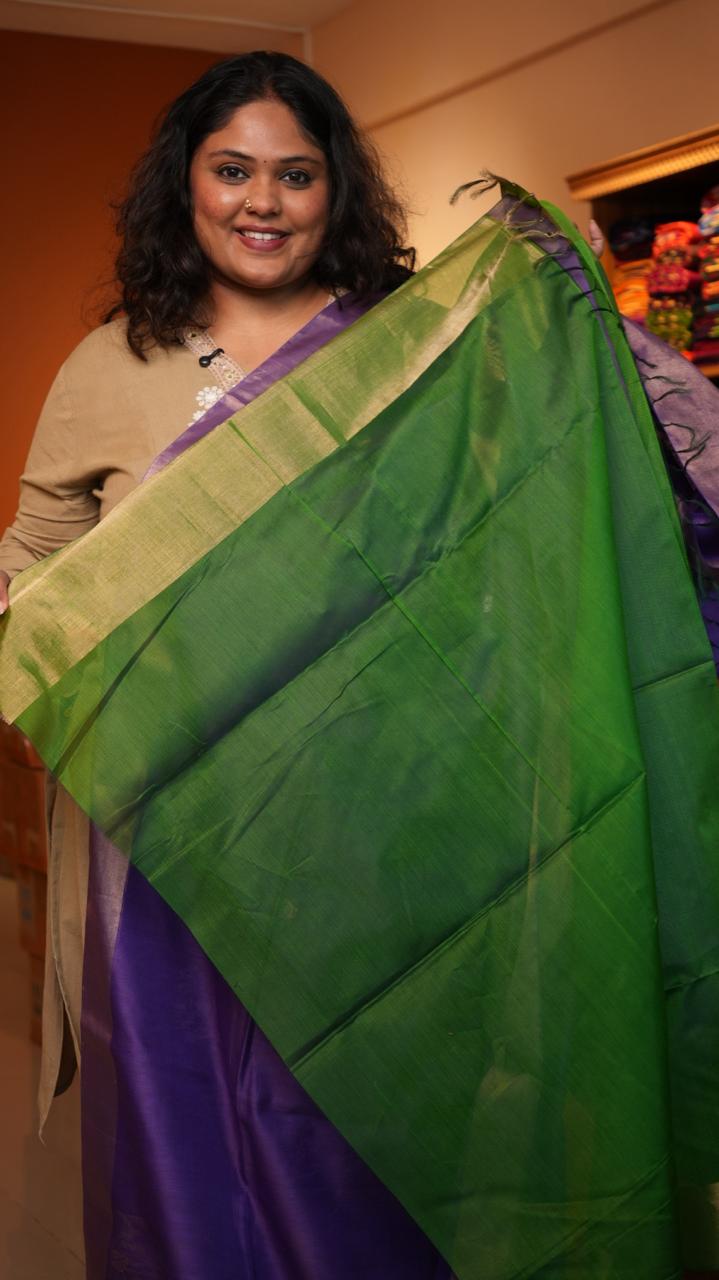 Kora Silk Cotton Saree -04-07-02-01 (VIOLET MOSS)