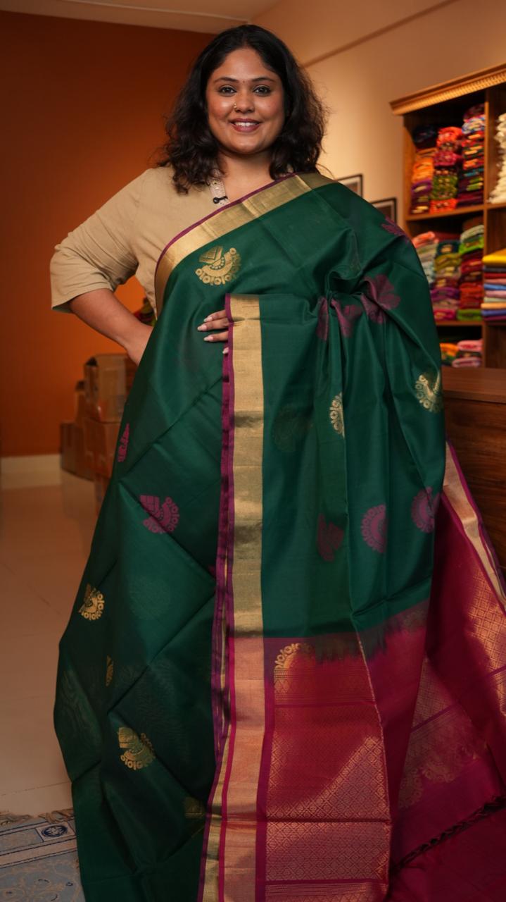 Kora Silk Cotton Saree -04-08-07-03 (EMERALD SANGRIA)