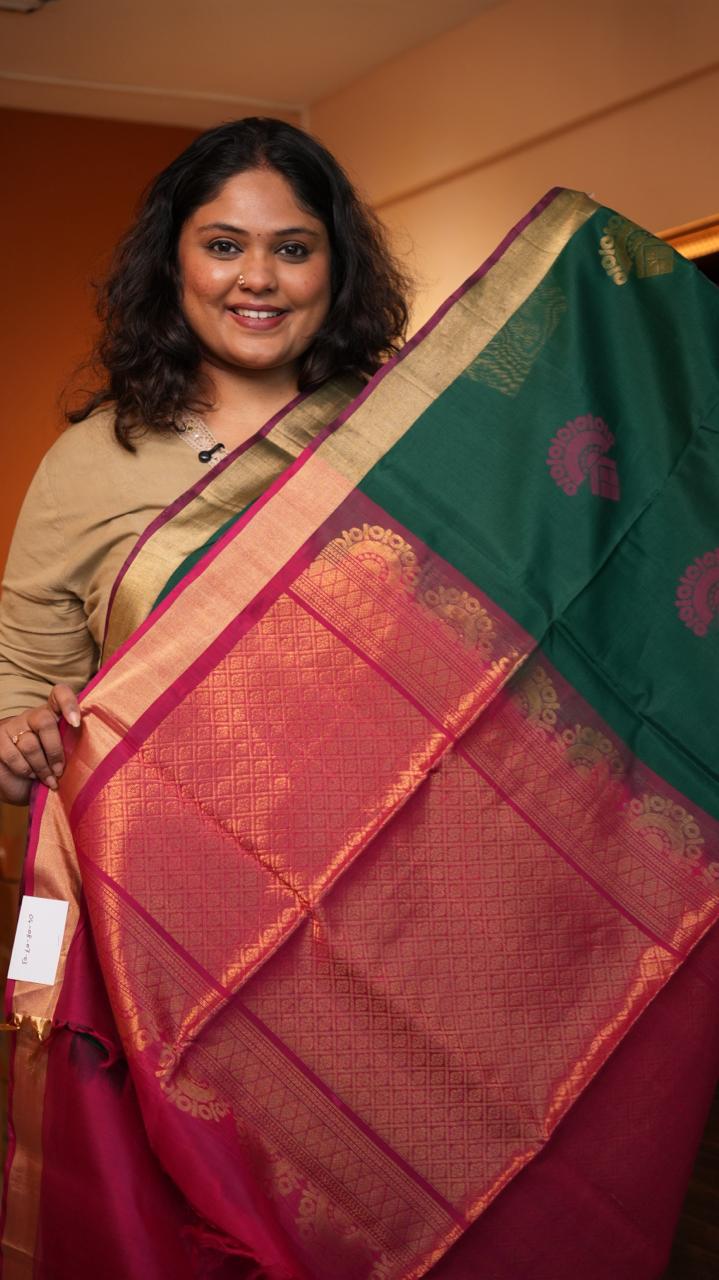 Kora Silk Cotton Saree -04-08-07-03 (EMERALD SANGRIA)