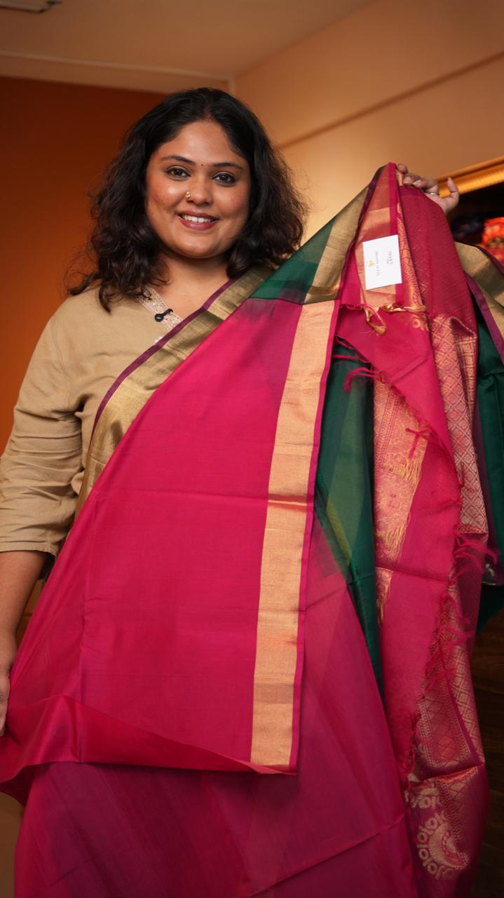 Kora Silk Cotton Saree -04-08-07-03 (EMERALD SANGRIA)