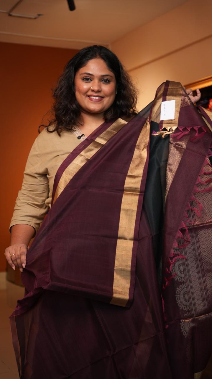 Kora Silk Cotton Saree -04-08-07-02 (MIDNIGHT MERLOT)