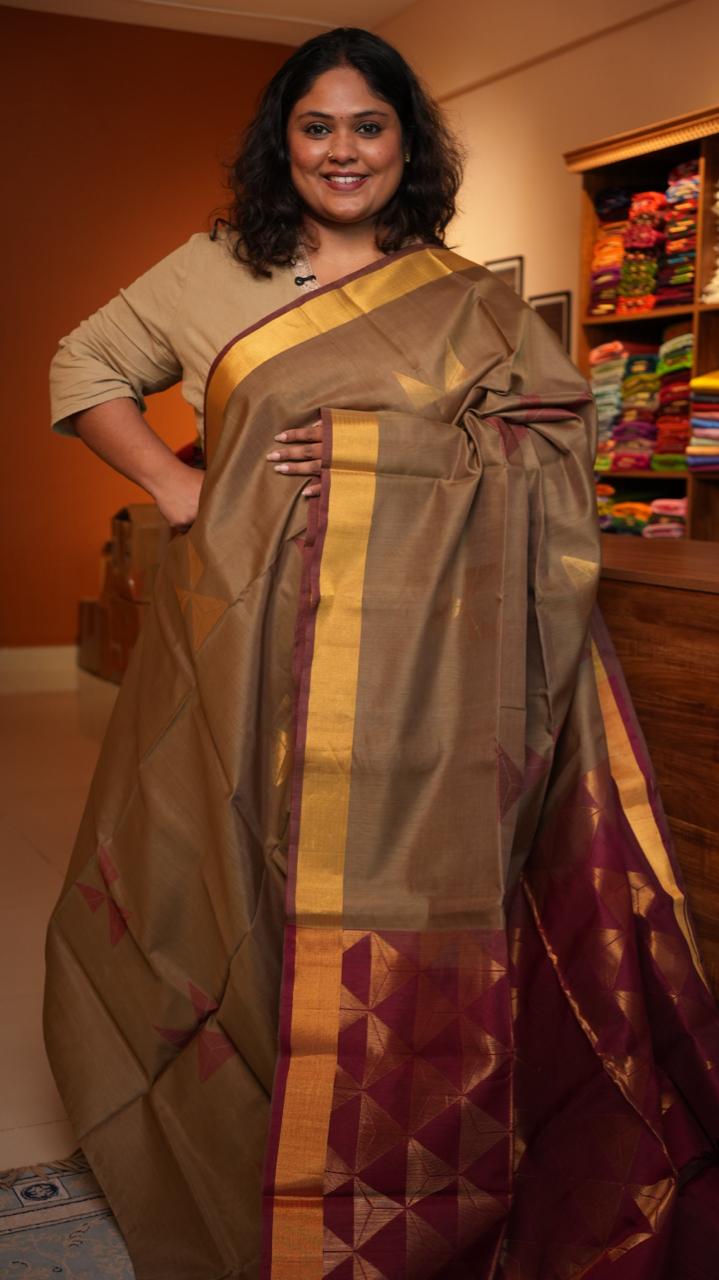 Kora Silk Cotton Saree -04-08-06-03 (MOCHA PLUM)