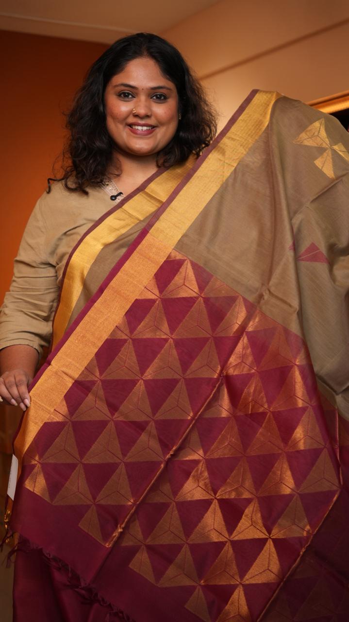 Kora Silk Cotton Saree -04-08-06-03 (MOCHA PLUM)