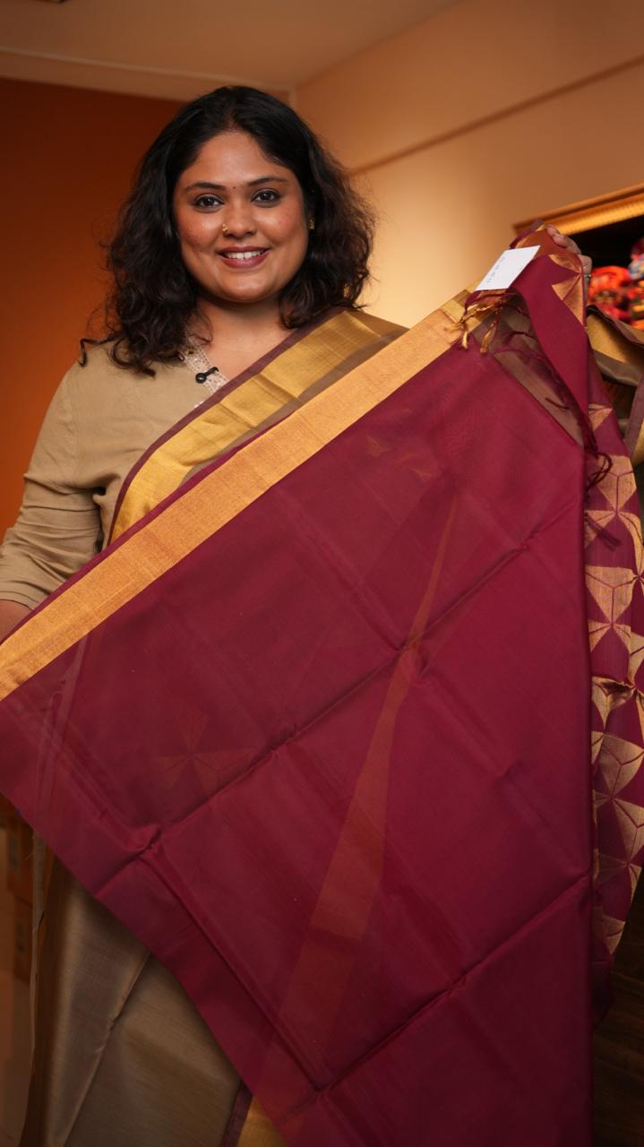 Kora Silk Cotton Saree -04-08-06-03 (MOCHA PLUM)