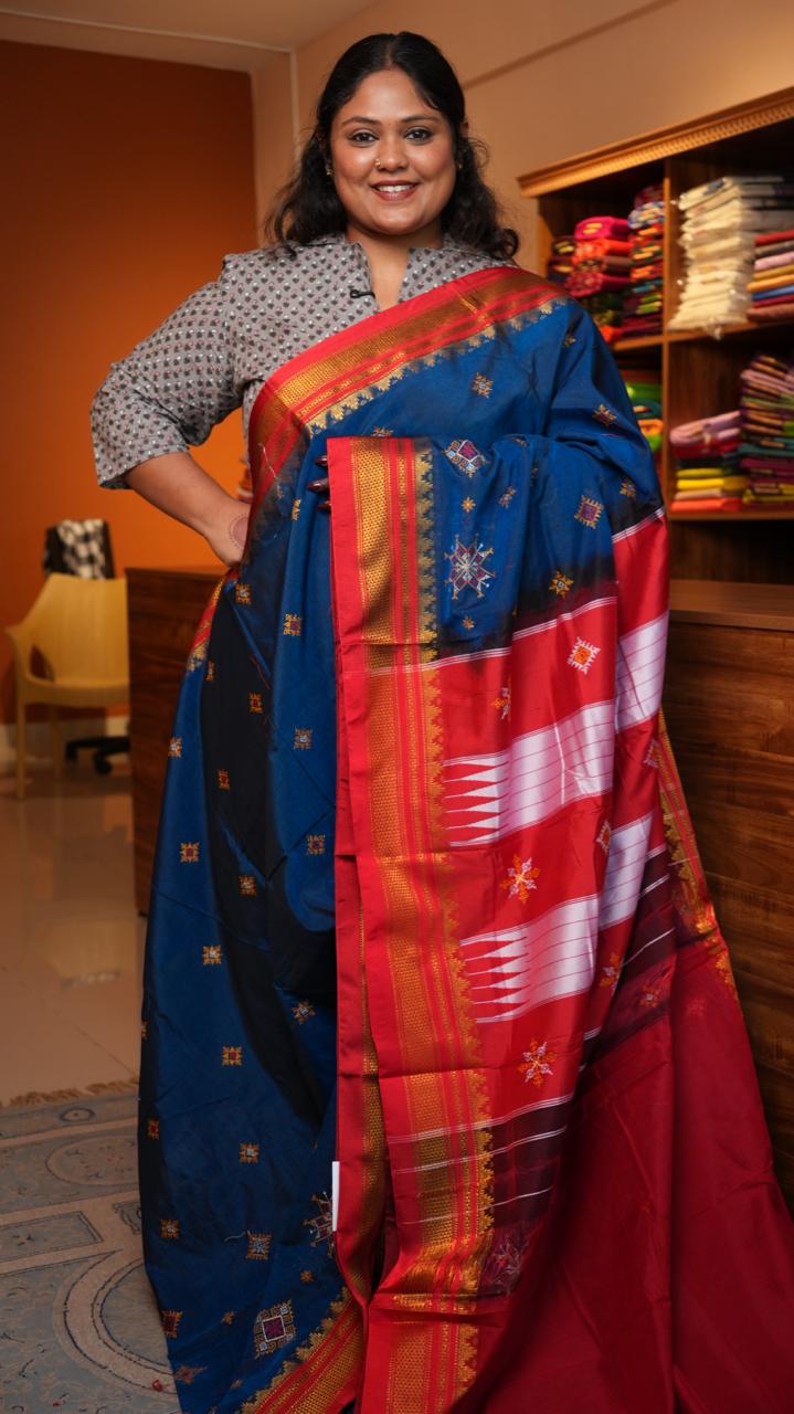 Kasuti Ilkal Saree -44-09-01-13 (INDIGO BUNTING)