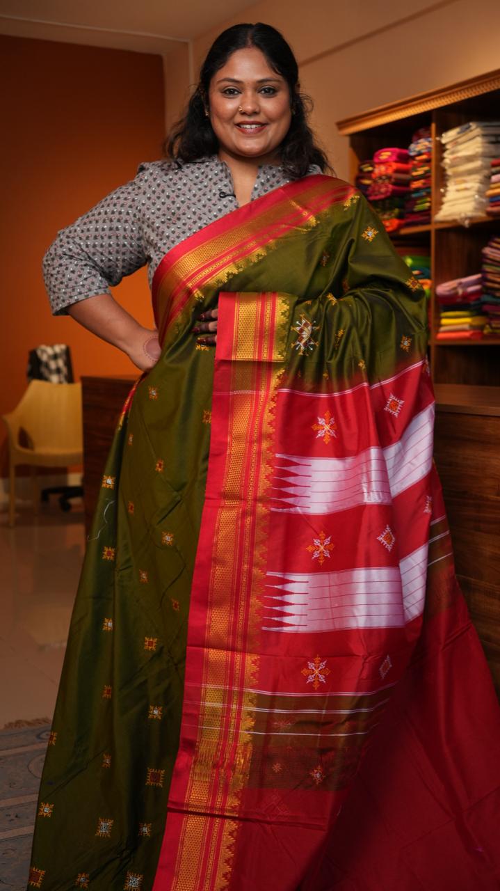 Kasuti Ilkal Saree -44-09-01-04(OLIVE PYTHON)