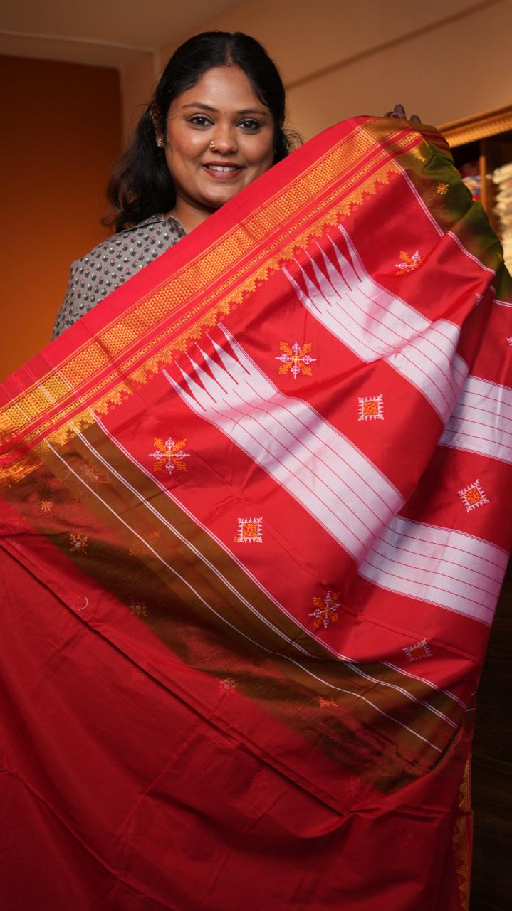Kasuti Ilkal Saree -44-09-01-04(OLIVE PYTHON)