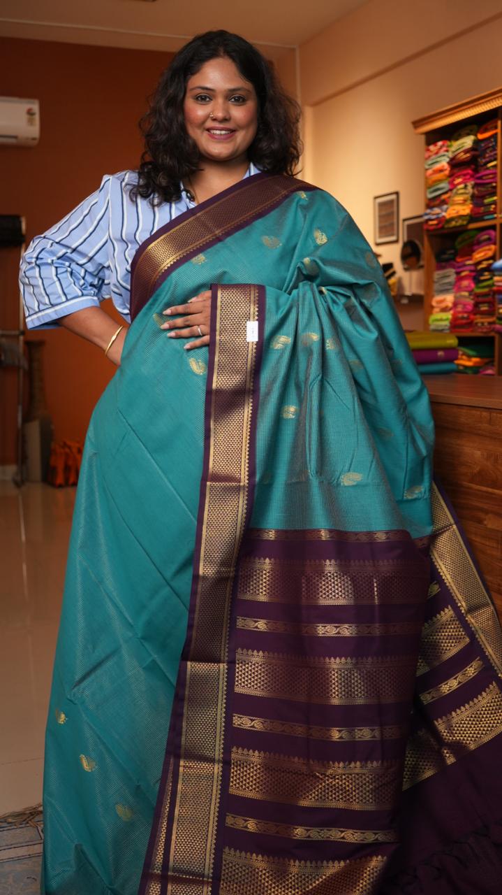 Semi Silk Vairaoosi Mayil Bhutta Saree -01-09-07-18 (TROPICAL TIDE)