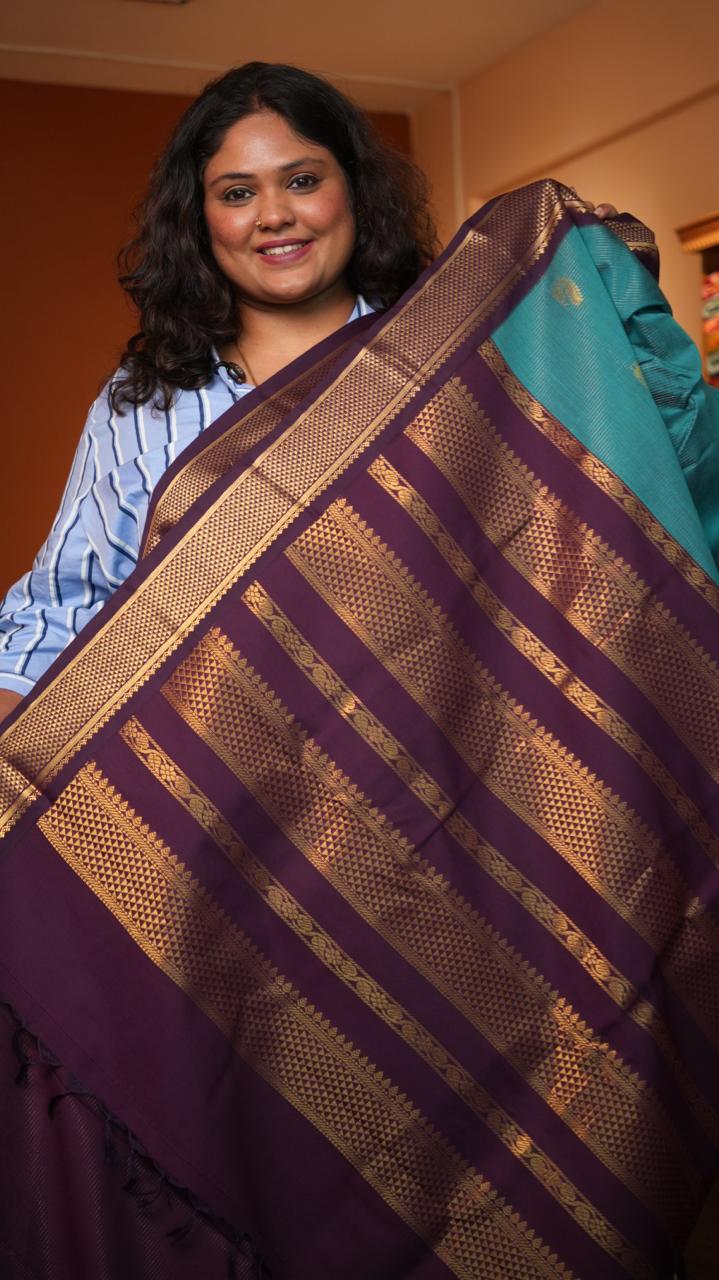 Semi Silk Vairaoosi Mayil Bhutta Saree -01-09-07-18 (TROPICAL TIDE)