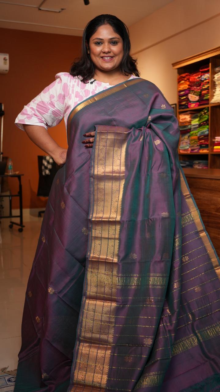 Mangalagiri Silk Cotton Kanchi Border Saree -15-09D-06-09 (ACAI BERRY)