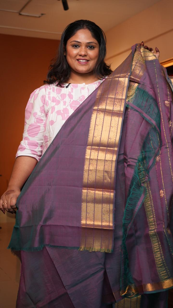 Mangalagiri Silk Cotton Kanchi Border Saree -15-09D-06-09 (ACAI BERRY)