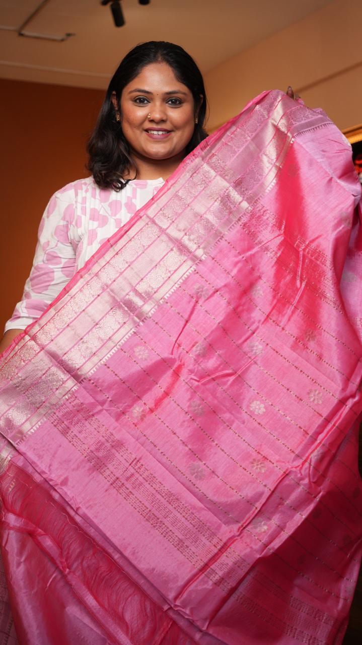 Mangalagiri Silk Cotton Kanchi Border Saree -15-09D-06-01 (PITAYA)