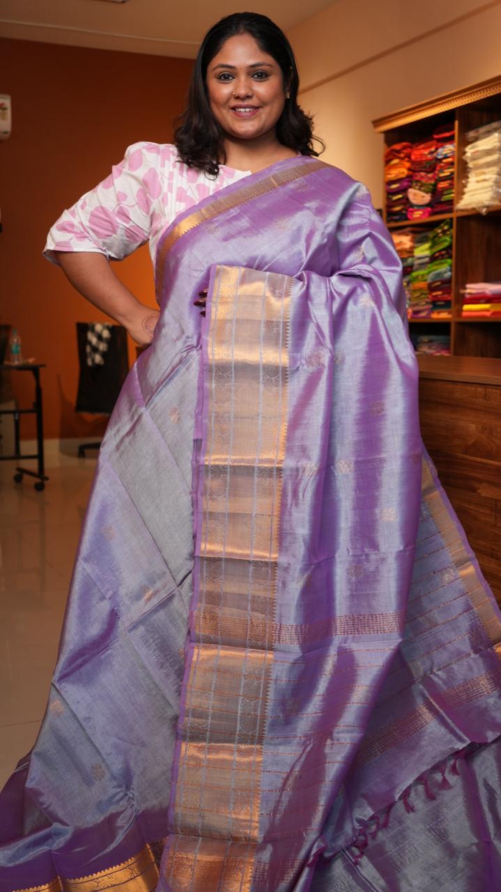 Mangalagiri Silk Cotton Kanchi Border Saree -15-09D-06-03 (MAUVE MIST)