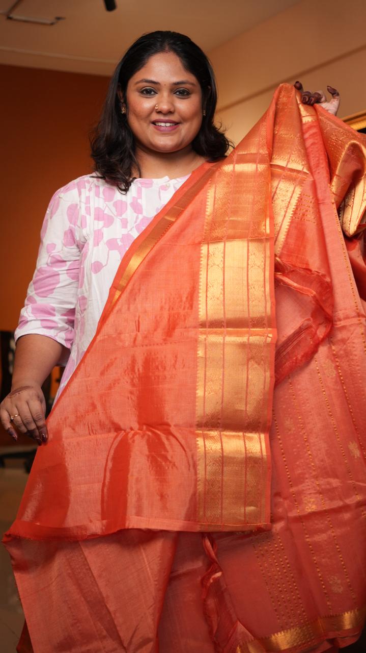 Mangalagiri Silk Cotton Kanchi Border Saree -15-09D-06-04 (CAPUCINE)