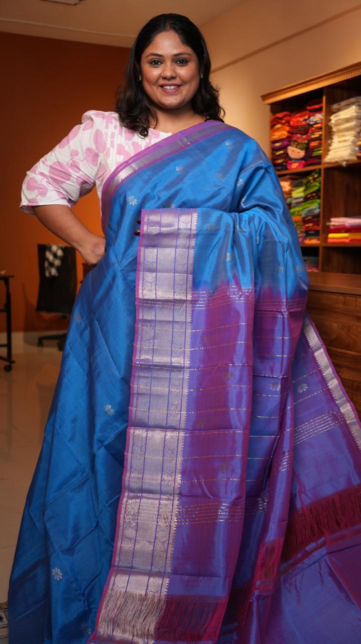 Mangalagiri Silk Cotton Kanchi Border Saree -15-09D-06-02 (BILBERRY)