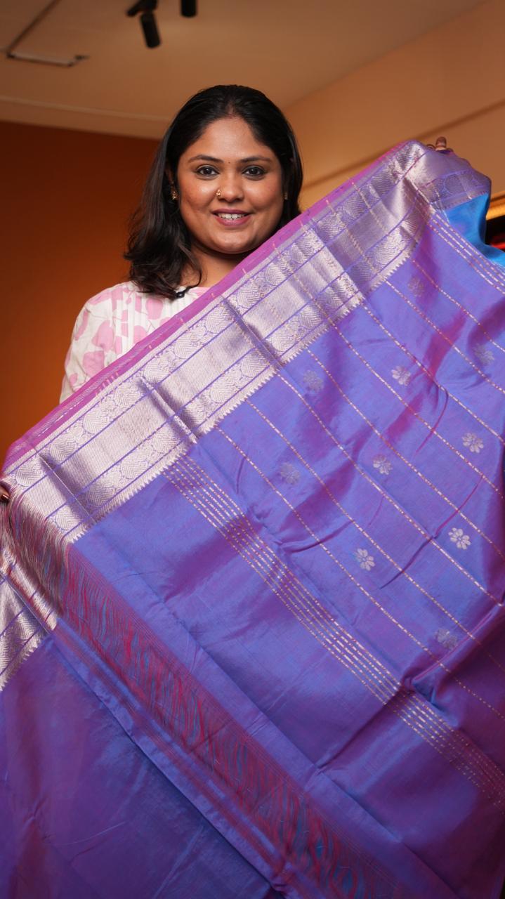 Mangalagiri Silk Cotton Kanchi Border Saree -15-09D-06-02 (BILBERRY)