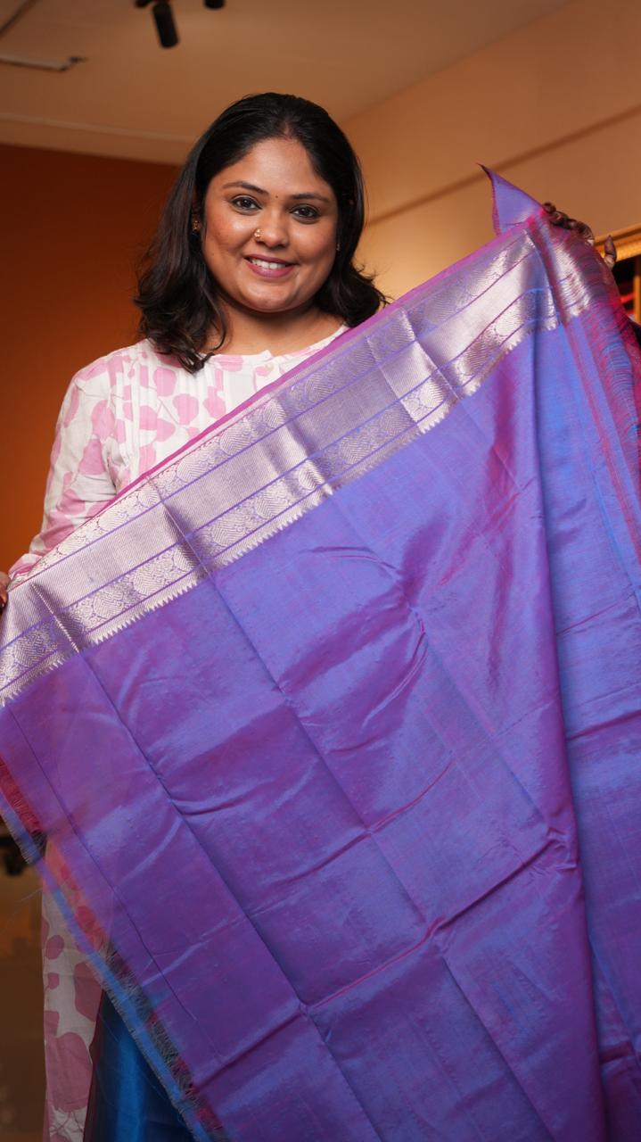 Mangalagiri Silk Cotton Kanchi Border Saree -15-09D-06-02 (BILBERRY)