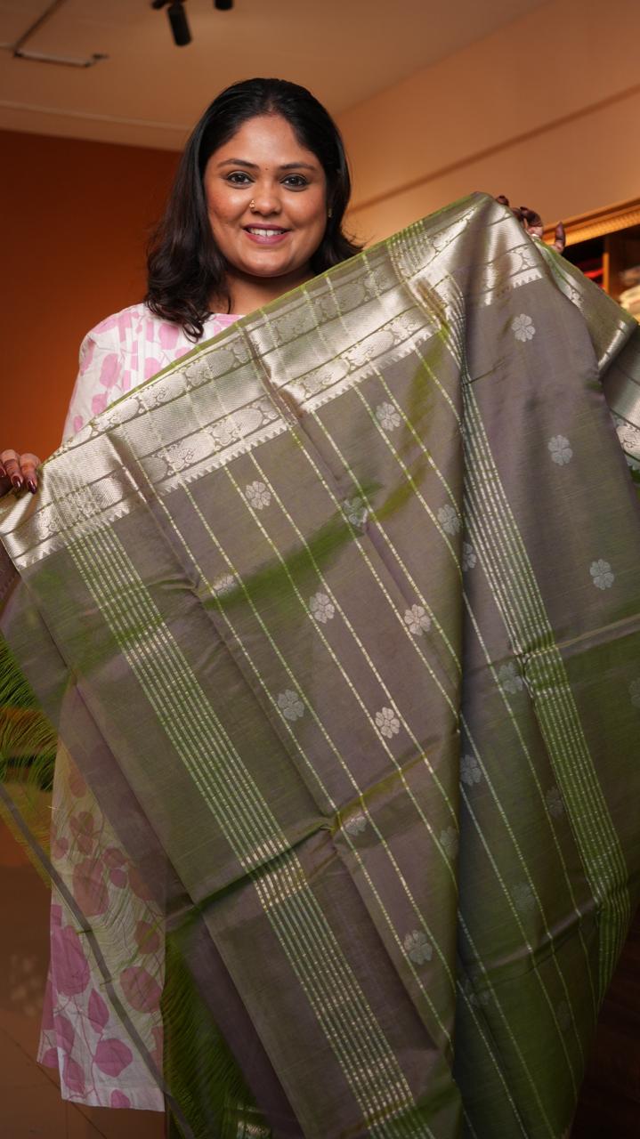 Mangalagiri Silk Cotton Kanchi Border Saree -15-09D-06-07 (PISTOU)