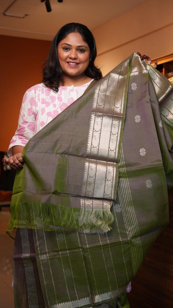 Mangalagiri Silk Cotton Kanchi Border Saree -15-09D-06-07 (PISTOU)
